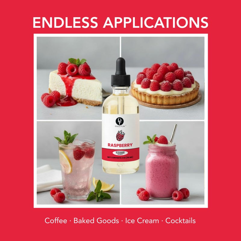 Dolce Flav Natural Raspberry Extract 2 oz - Kosher, Sugar-Free, Concentrated Tart Raspberry Flavoring for Baking, Beverages & Desserts, Includes Measured Dropper - Image 4